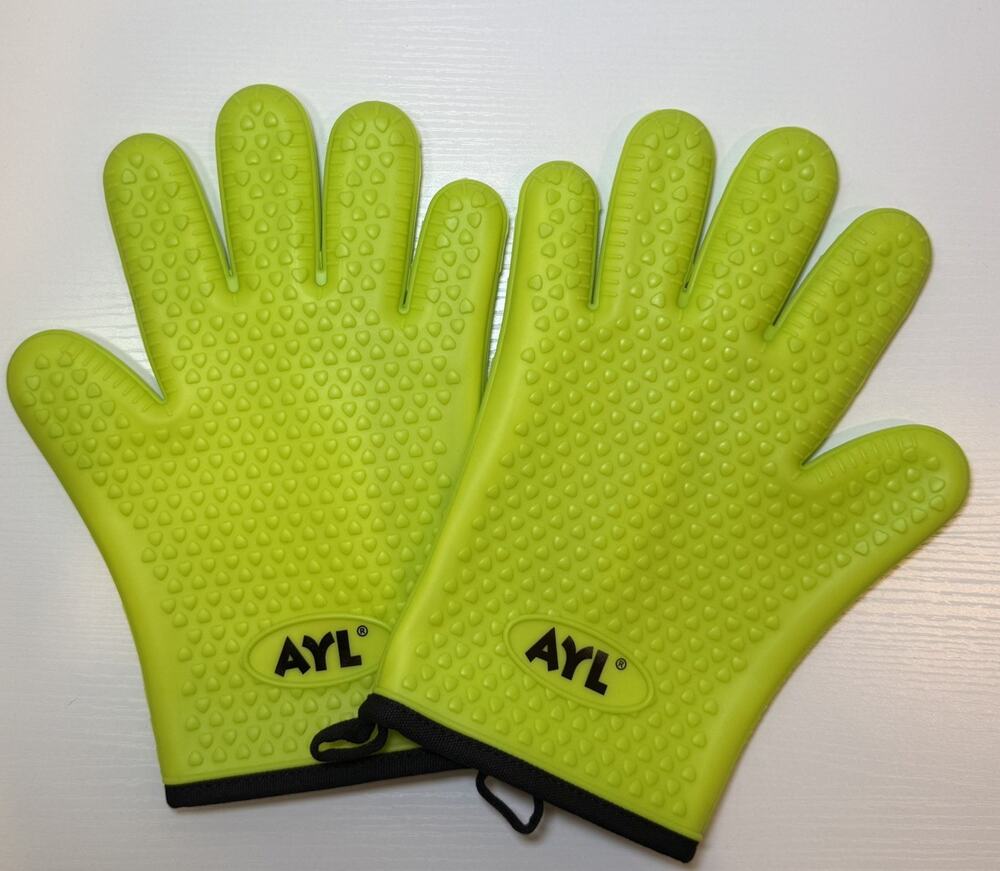 Silicone BBQ Gloves Heat Resistant 500F Waterproof Non-Slip 5-Finger Mitts for